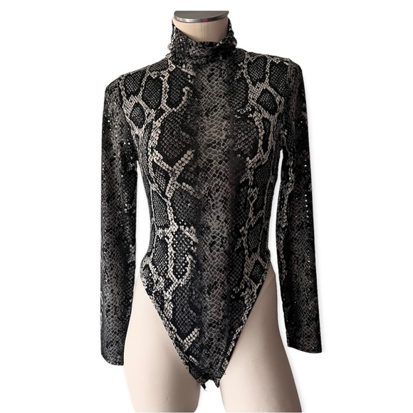 Prettylittlething Snake Print Sequin Bodysuit Size 4 - Picture 2 of 9